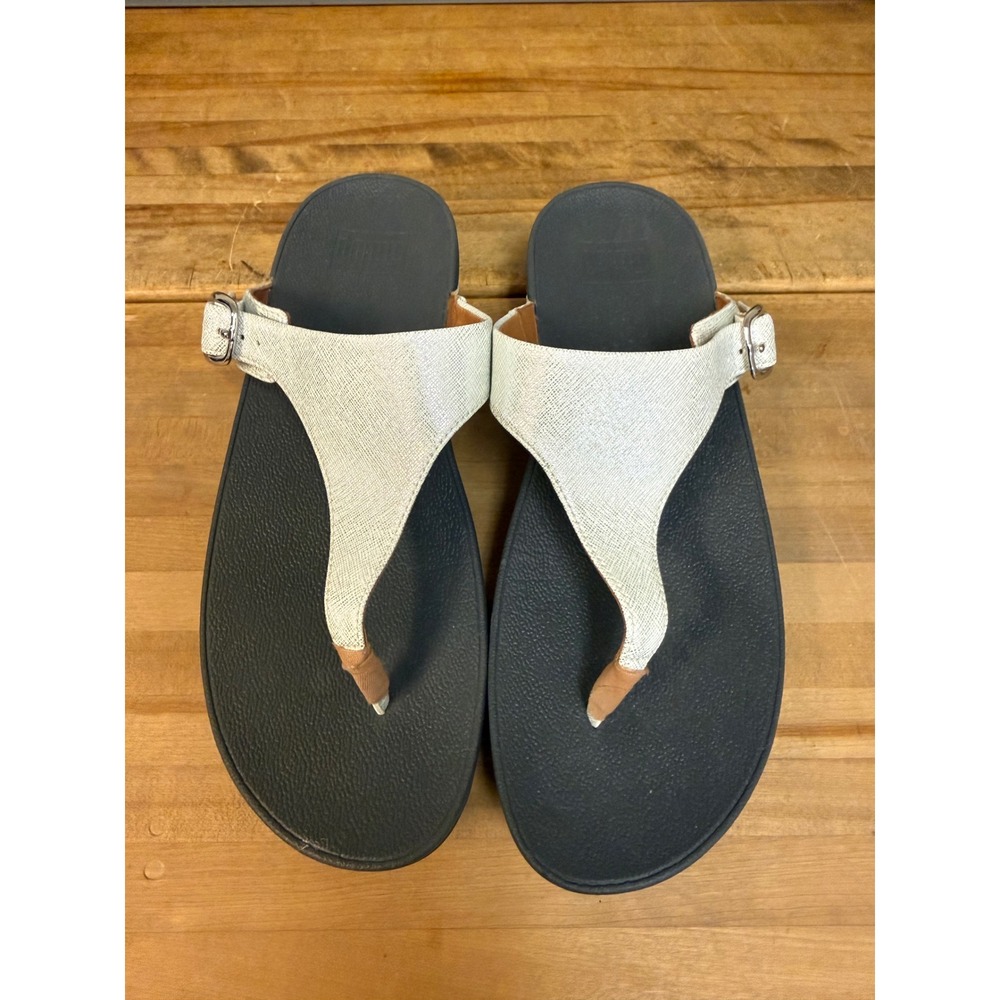 FitFlop Lulu Shimmer Silver Suede Thong Sandals Womens 10